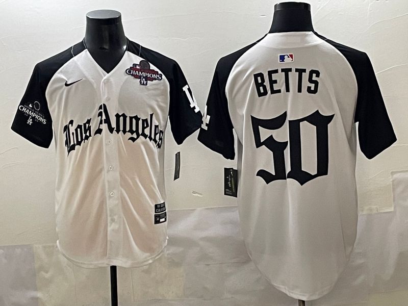 Men 2025 Los Angeles Dodgers #50 Betts White black Five generations Joint Name Nike MLB Jersey style 5266